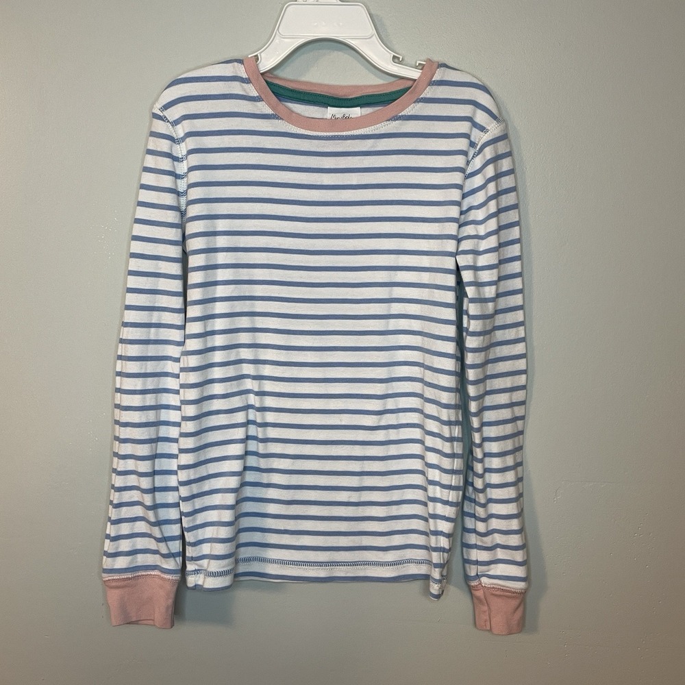 Mini Boden Pajama Top Shirt Girls 10 140cm Blue Striped Pink White Trim